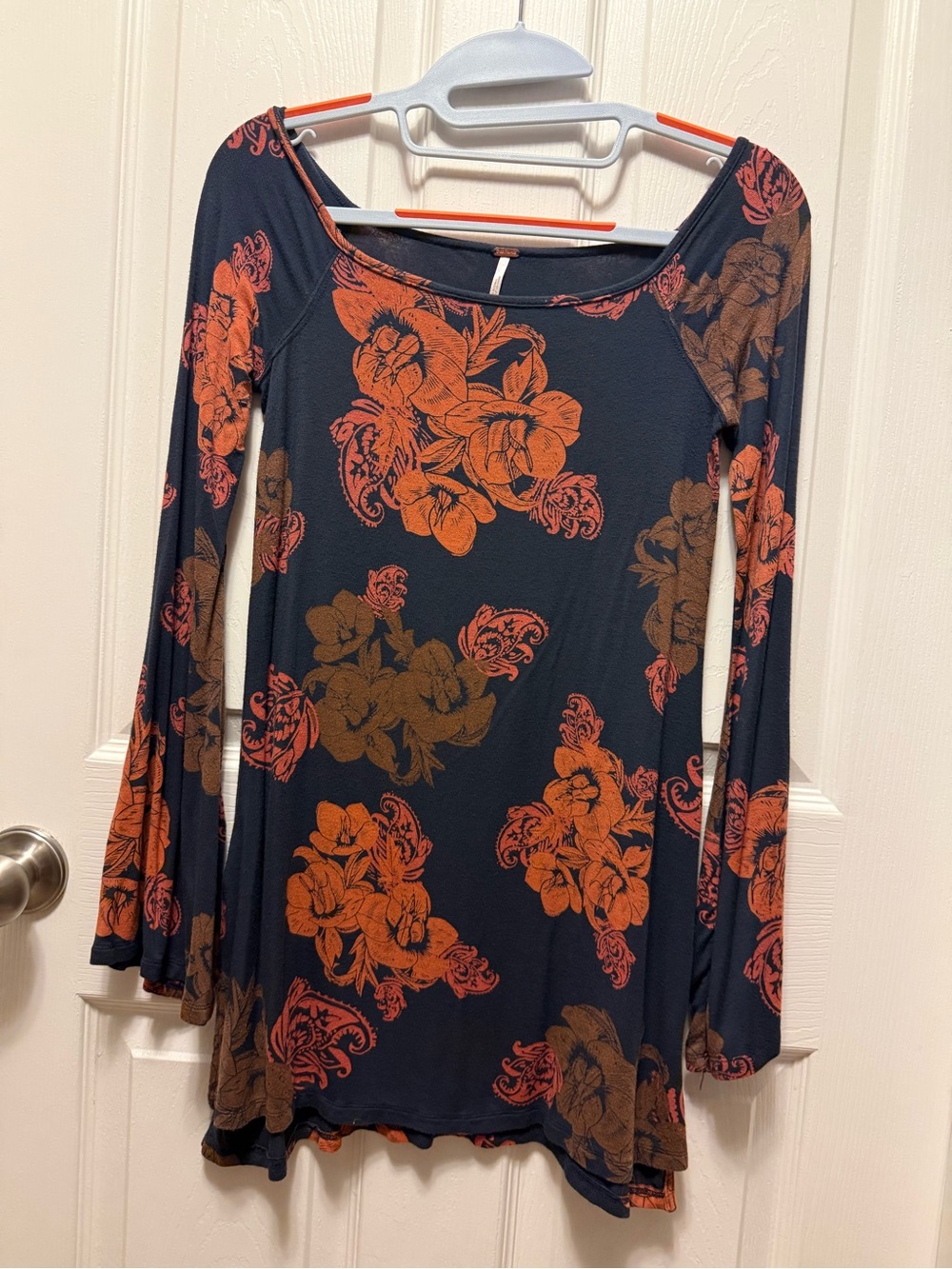 Free People Navy Floral Tunic with Orange and Brown Print